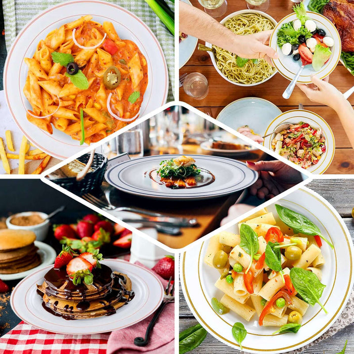 Variety of delicious dishes including pasta, pancakes, and salads in vibrant presentation.