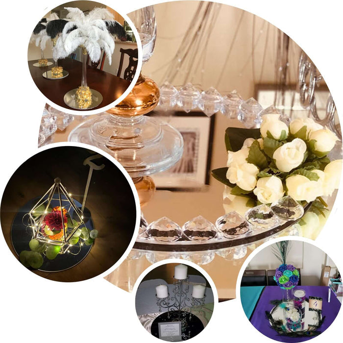 Decorative centerpieces featuring flowers, lights, and elegant designs.