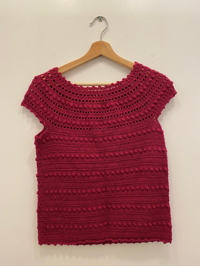Vintage 70s dark pink hand knit top
