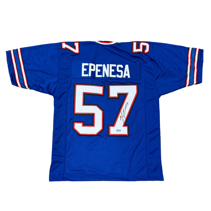 AJ Epenesa Autographed Pro-Style Blue Professional Football Jersey