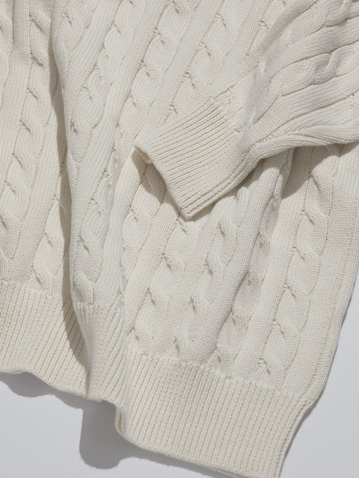 Classic Cotton Cable Knit Sweater in Cream