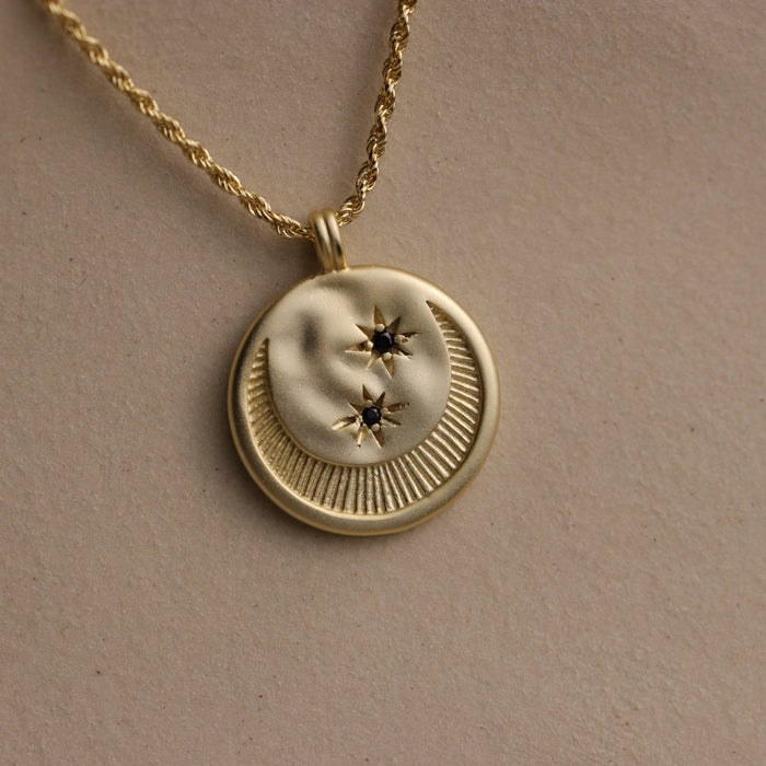 Crescent Moon Disc Necklace - La Lovely Vintage