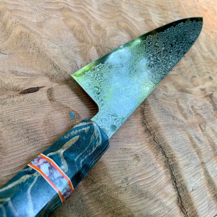 Custom Tsunehisa ZA-18 Damascus Gyuto 210 - Dyed quilted maple