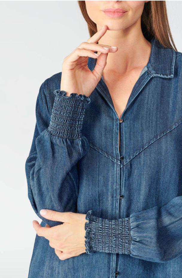 Heather Dark Blue Denim Shirt (Le Temp Des Cerises)