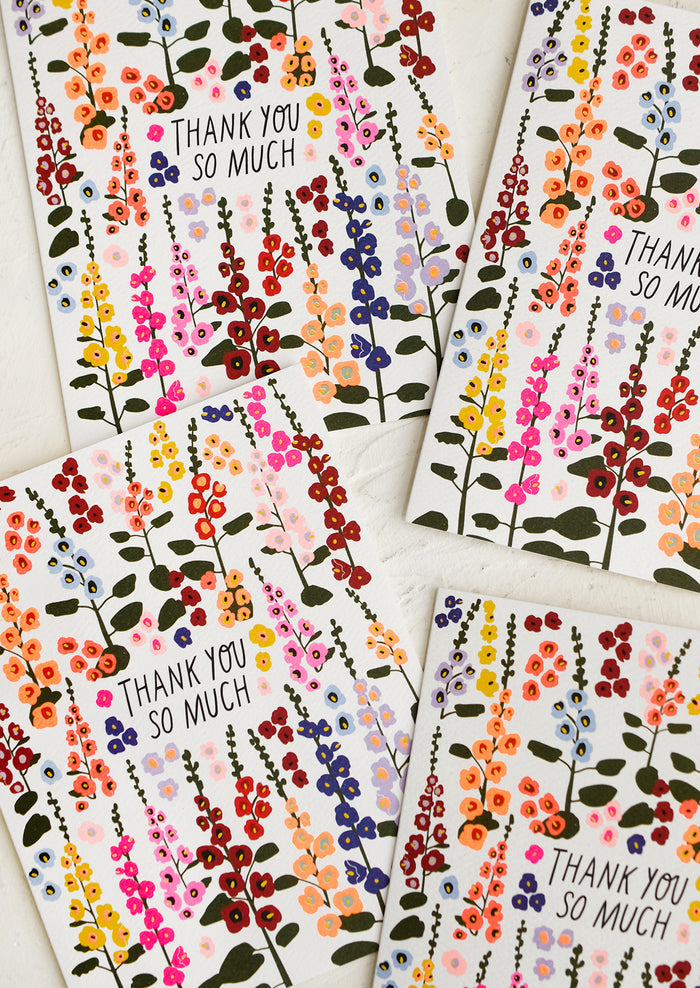 A set of hollyhock flower print thank you cards.