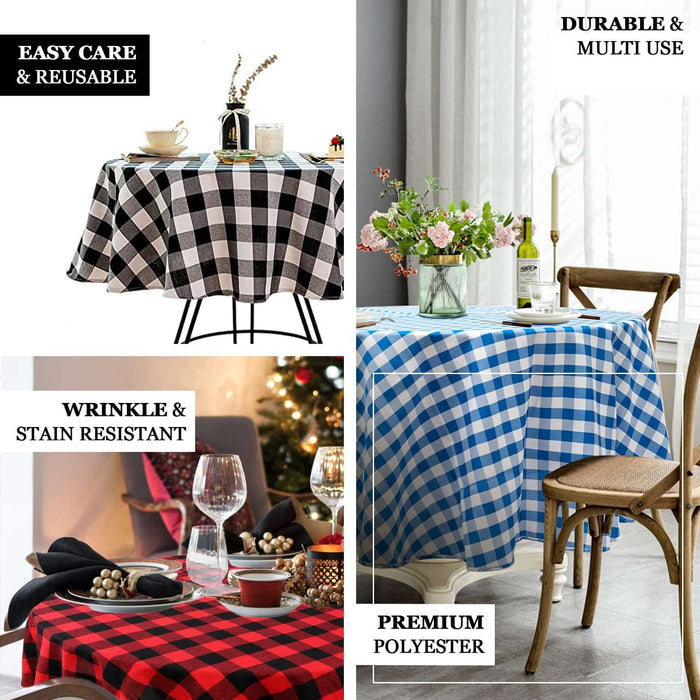 Checkered tablecloths in various colors, wrinkle-resistant and reusable.
