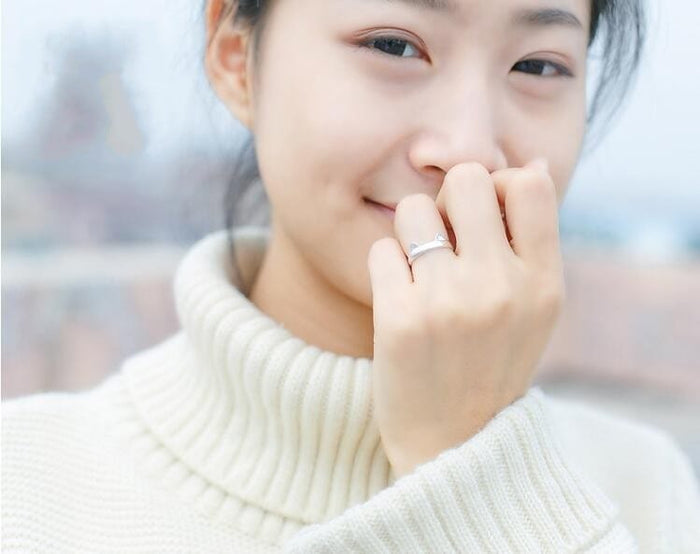 Ring - Women's Silver Plated Lucky Cat Adjustable Ring
