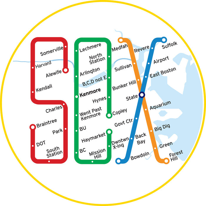 design of the boston MBTA map in the shape of the word SOX