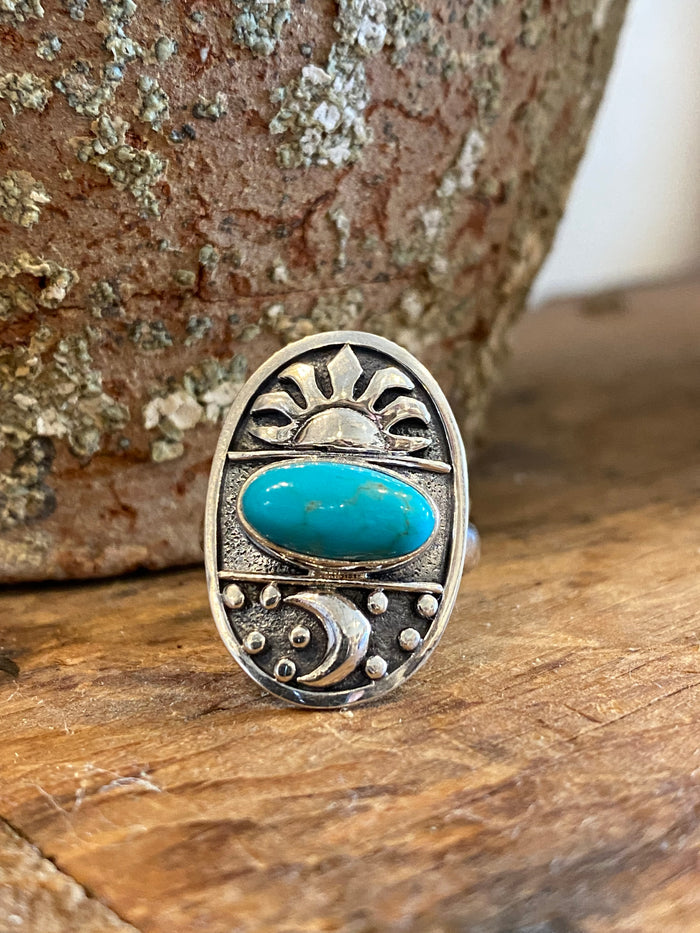 Tidepool - Sun and Moon Ring w/ Turquoise - La Lovely Vintage