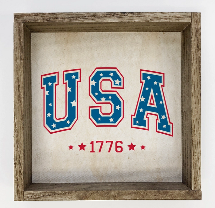 USA 1776 - Vintage USA Sign - Patriotic USA Art with Frame