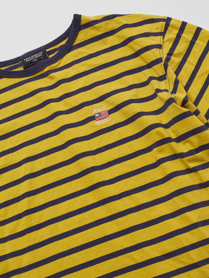 Vintage Polo Jeans Co. Yellow & Navy Striped Tee