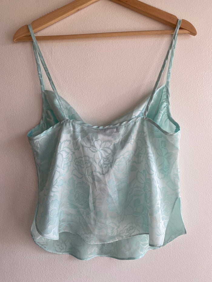 Vintage Y2K Seafoam Blue Satin Cowl Neck Top