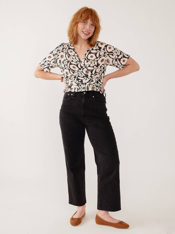Wren Wrap Top Black & White Floral