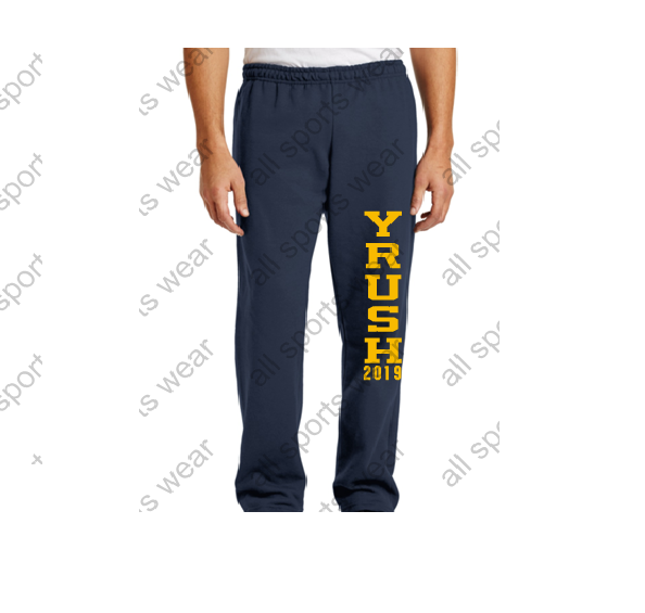 Y'Rush Open Bottom Sweatpants with Pockets. All orders will be delivered to the camp.