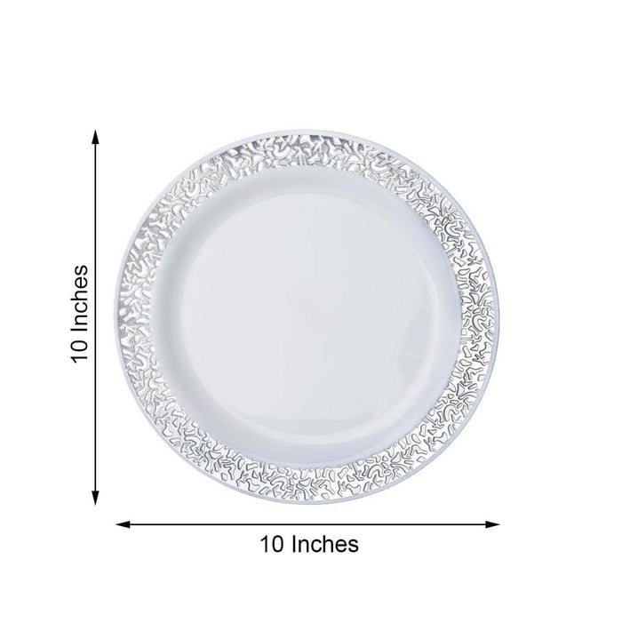 10-inch white plate with decorative silver rim