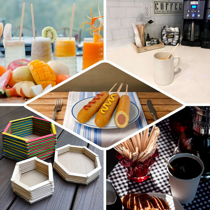 Assorted food items and dining accessories in a collage format.