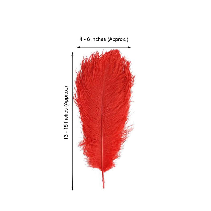 Red feather measuring 4-6 inches wide and 13-15 inches long
