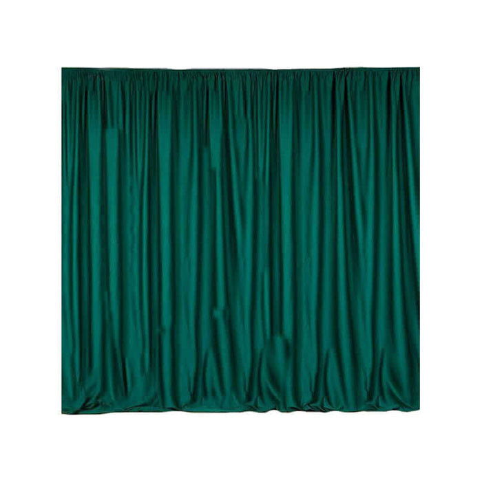 Green curtain drape with smooth texture on a plain white background
