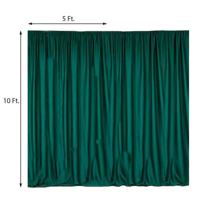 Green curtain backdrop, 5 ft x 10 ft, ideal for events and photography.
