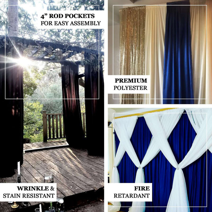 Premium polyester curtains with rod pockets, wrinkle-resistant and fire retardant.