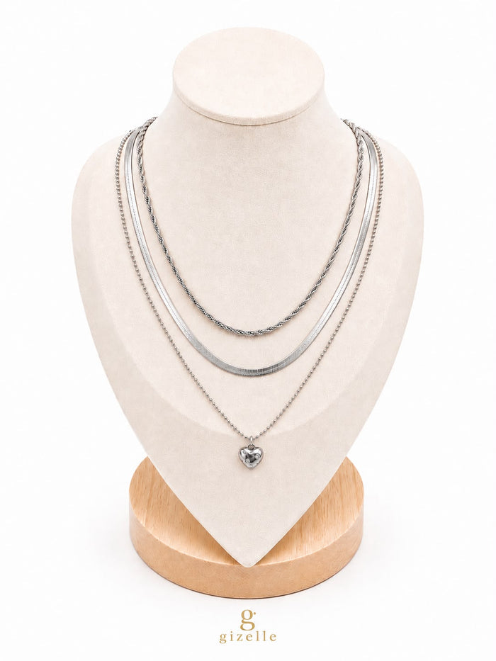 3pc Necklace Heart Silver (Gizelle)