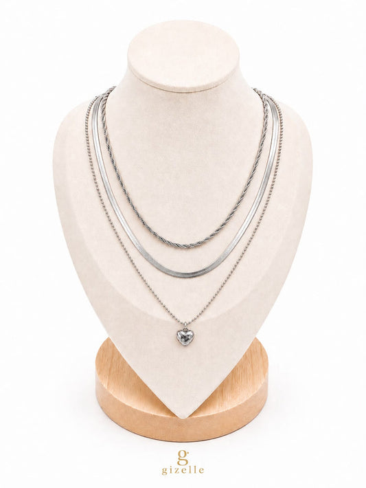 3pc Necklace Heart Silver (Gizelle)