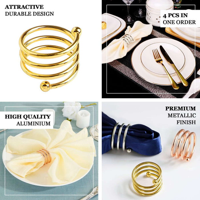 Elegant metal napkin rings set of 4, durable and stylish for dining decor.
