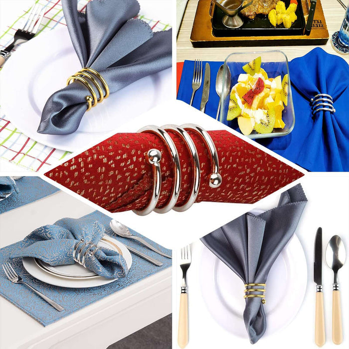 Elegant napkin rings in various styles for dining table decor.