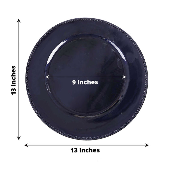 Navy blue dinner plate with 13-inch diameter and 9-inch center