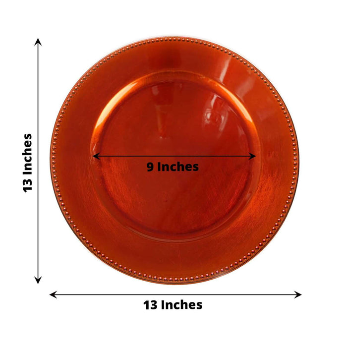 Orange decorative plate with 9-inch diameter and 13-inch outer edge.