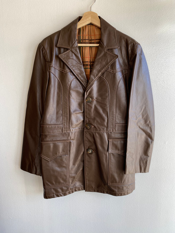 Vintage 1960/70’s Satin-Lined Leather Blazer Jacket