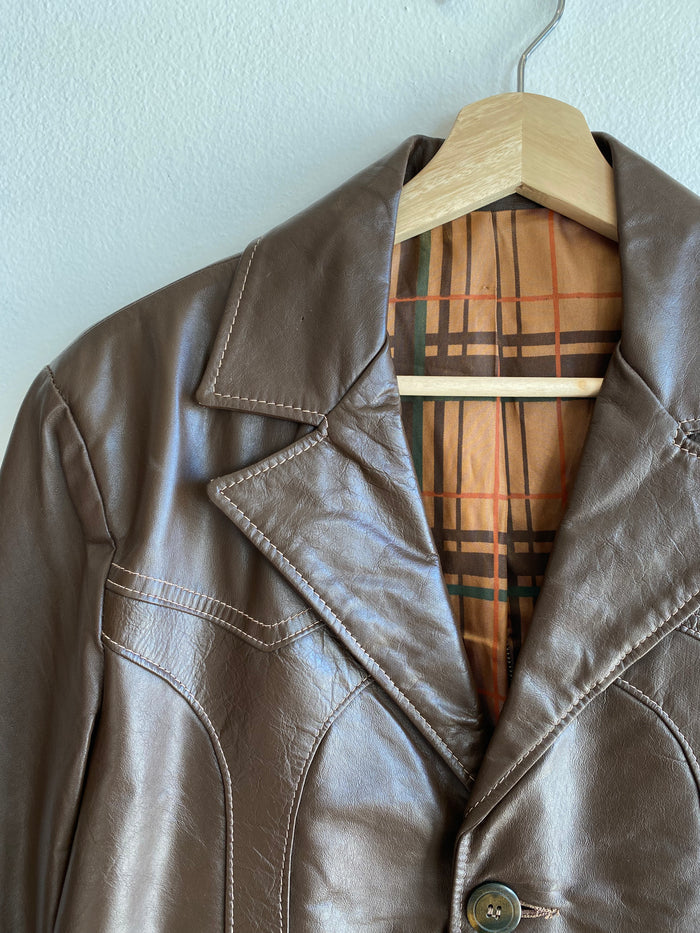 Vintage 1960/70’s Satin-Lined Leather Blazer Jacket