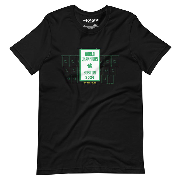 black unisex t-shirt with the boston celtics 18th NBA championship banner