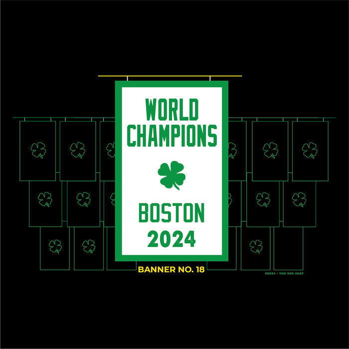 black design with the boston celtics 18th NBA championship banner