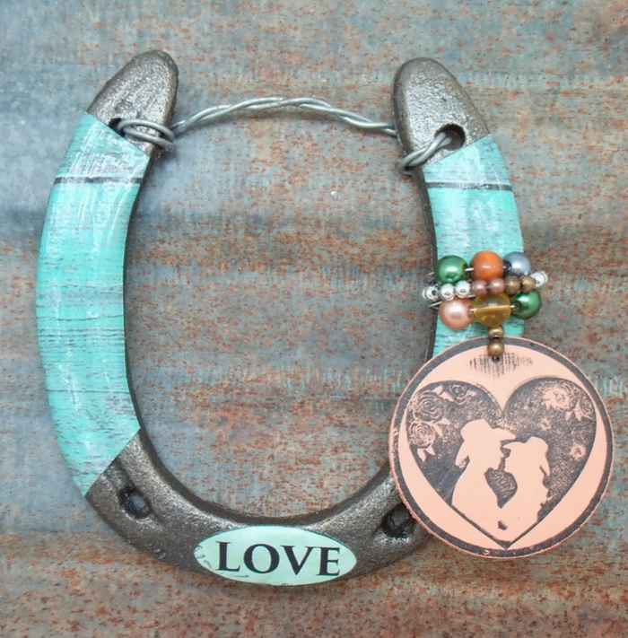 Big Lucky Horseshoe - Western Romantic Green Barn Wood Love