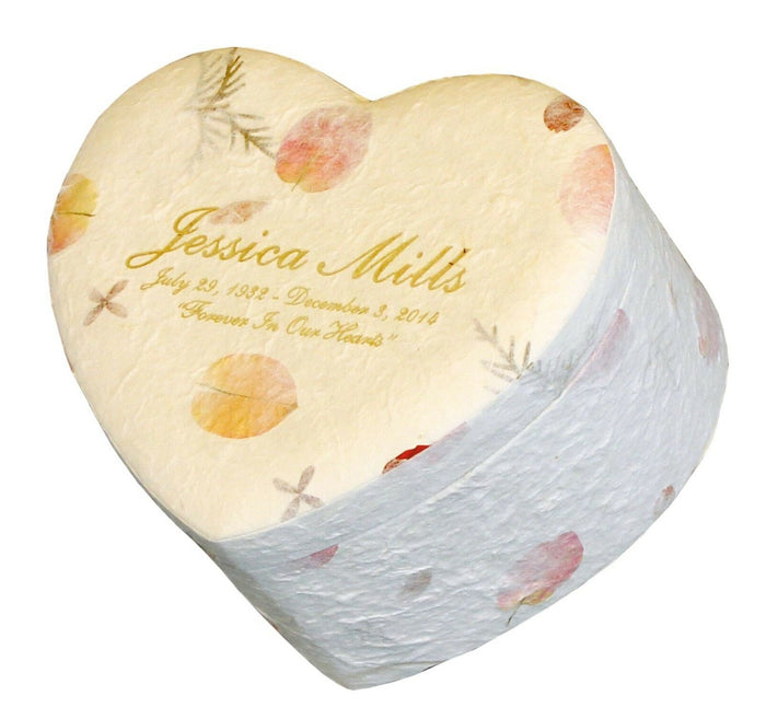 Biodegradable, Eco-Friendly Floral Keepsake Heart Cremation Urn, 30 Cubic Inches