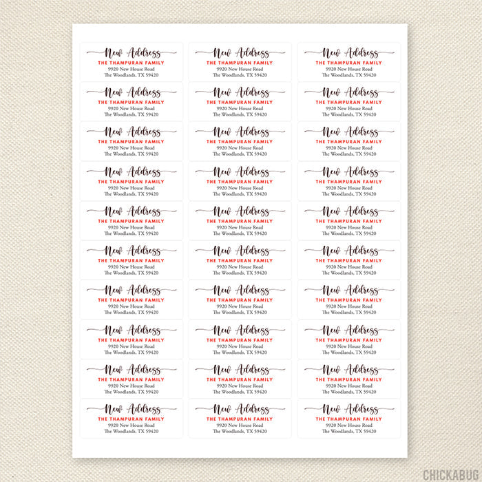 Black Script "New Address" Labels