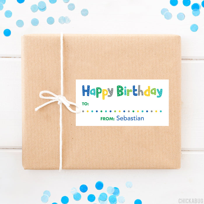 Blue Multi Dots Birthday Gift Labels