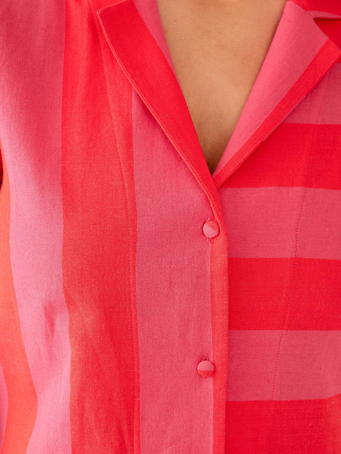 Camp Shirt - Pink Red Linen & Cotton Blend