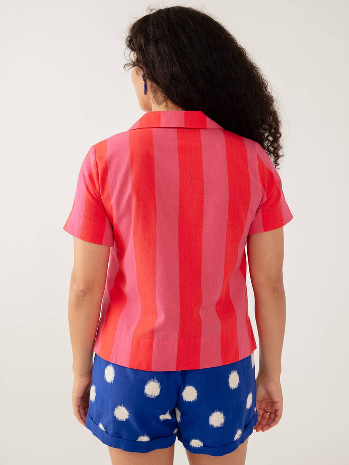 Camp Shirt - Pink Red Linen & Cotton Blend