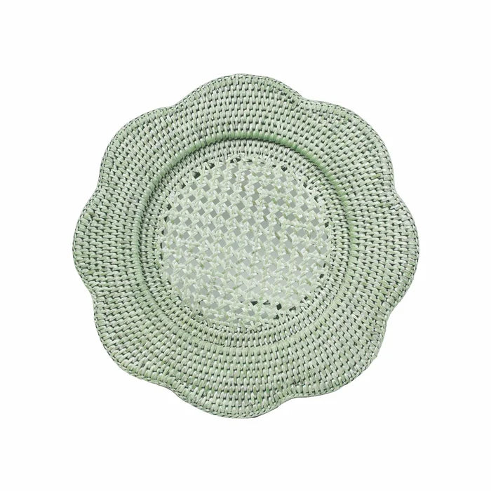Caspari - Charger Plate - Rattan Scalloped Round - Green - Findlay Rowe Designs