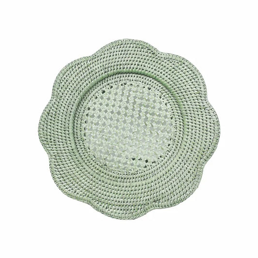 Caspari - Charger Plate - Rattan Scalloped Round - Green - Findlay Rowe Designs