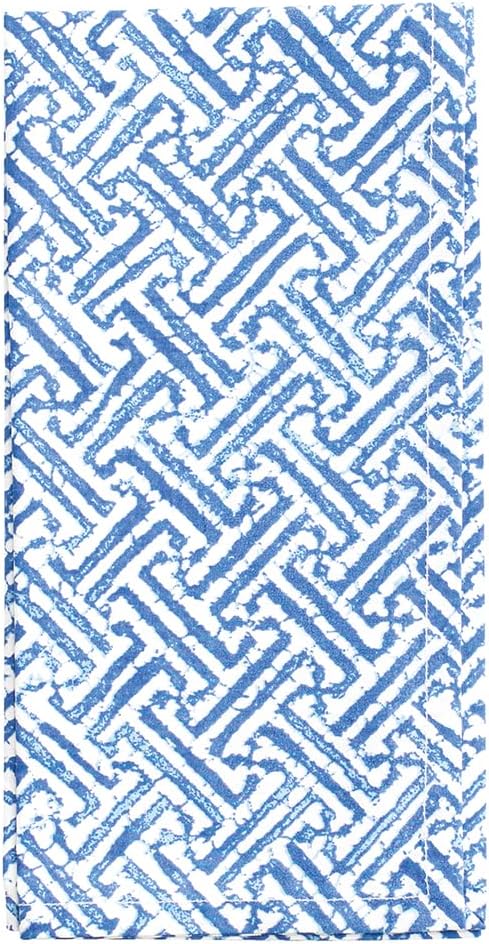 Caspari - Cloth Napkin - Fretwork Blue White - Set 4 - Findlay Rowe Designs