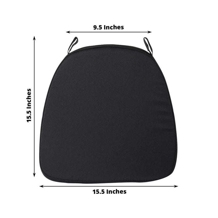 Black fabric seat cushion, 9.5 x 15.5 inches.