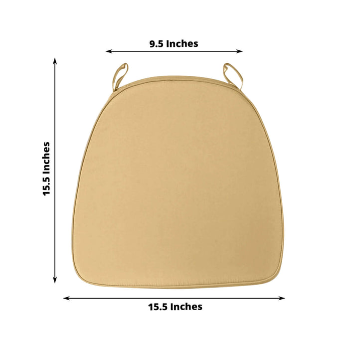 Tan seat cushion with measurements 9.5 x 15.5 inches.