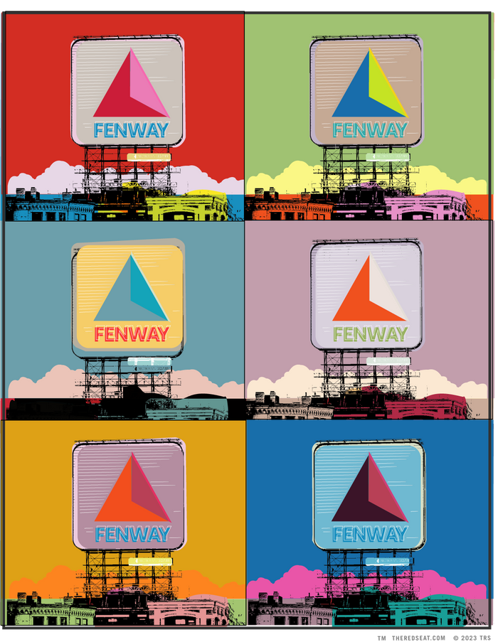 Art print design of boston citgo sign design in colorful 6 up grid in the style of andy warhol