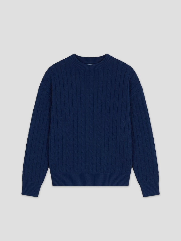 navy cotton cable knit sweater one dna brand