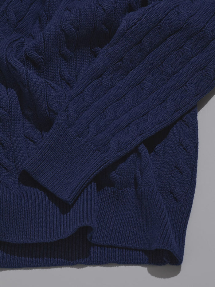 Classic Cotton Cable Knit Sweater in Navy