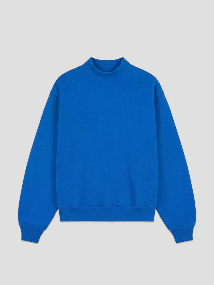 Electric blue mockneck sweatshirt heavywieght cotton-blend sweatshirt One Dna brand