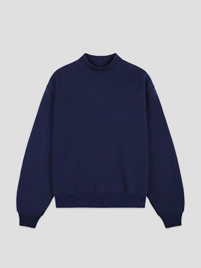 Navy Mockneck Sweatshirt Heavyweight Cotton-Blend Sweatshirt One Dna Brand